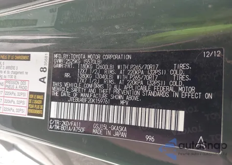 2013 Toyota Fj Cruiser z USA, uszkodzony, nr VIN JTEBU4BF2DK159761